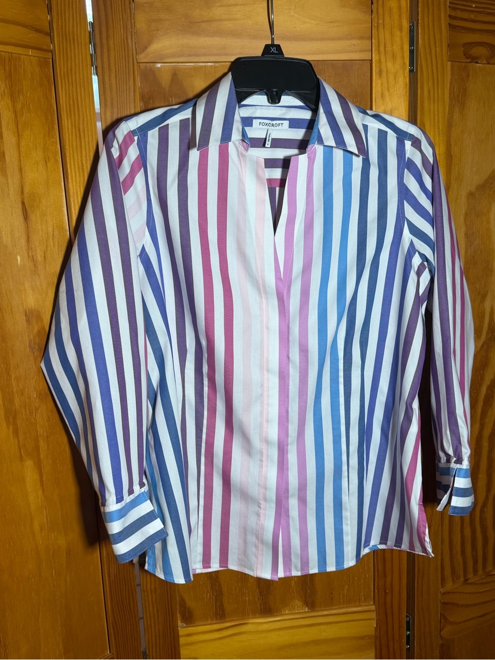 Foxcroft Vertical Stripe Shirt in Pink, Purple Blue| Sz 6|Office, Classic,Cotton